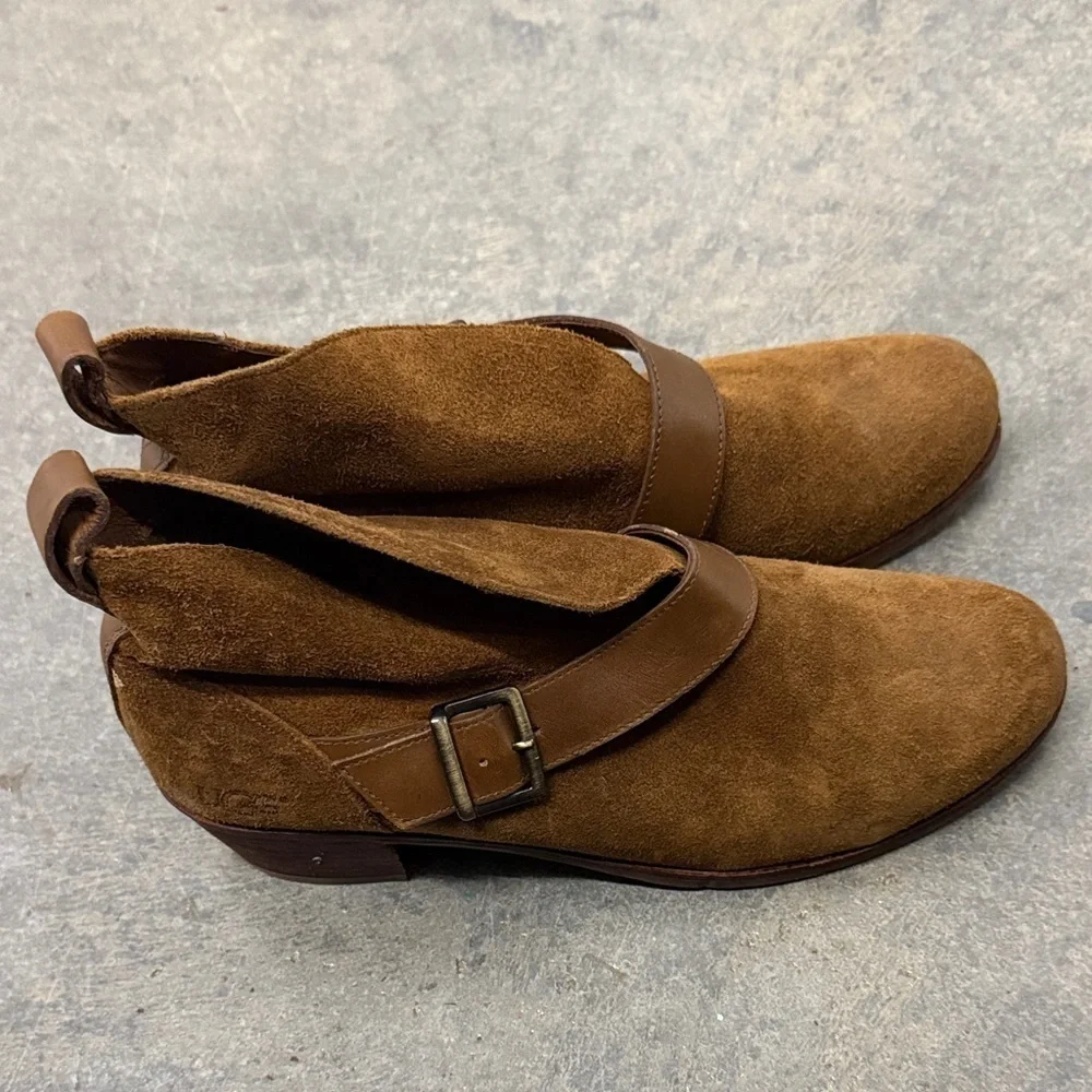UGG Tan Suede Ankle Boots with Buckle